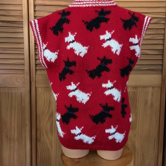 Scotties and Westies vintage sweater red wool handmade Uruguay red black white M - Picture 3 of 8